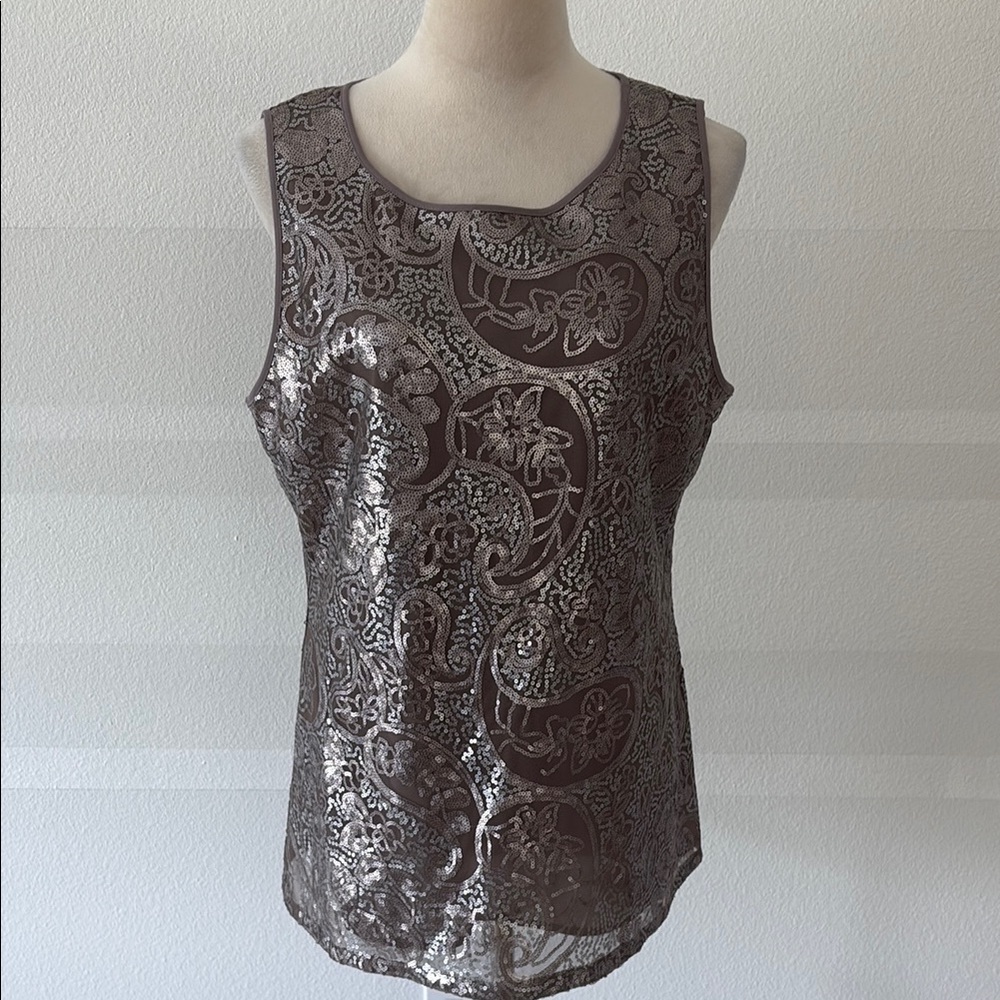 Banana Republic Silver Sequined Sleeveless Blouse Tank Top